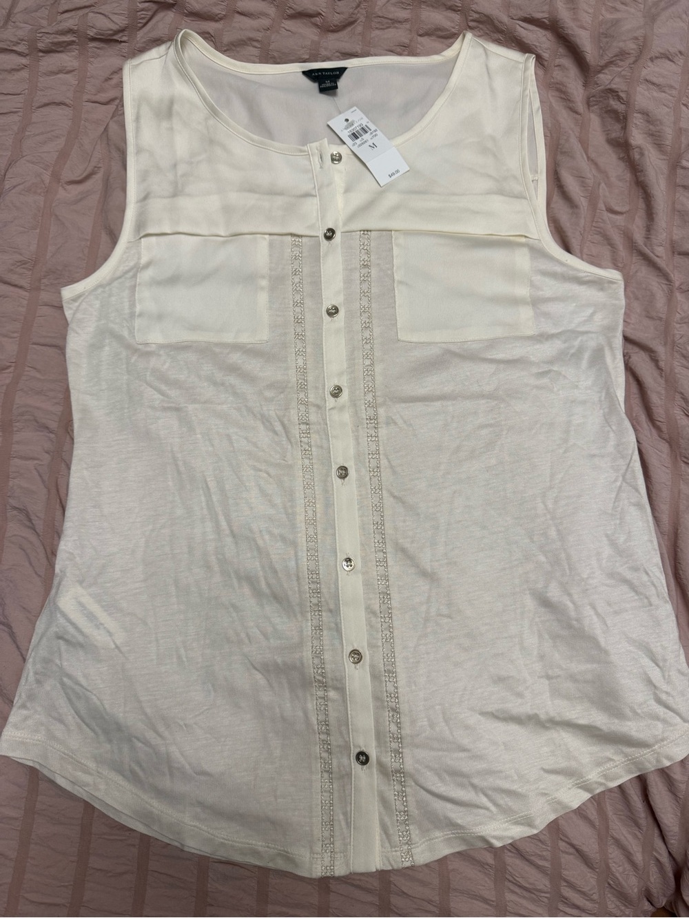 Ann Taylor Cream Sleeveless Button-Front Camisole